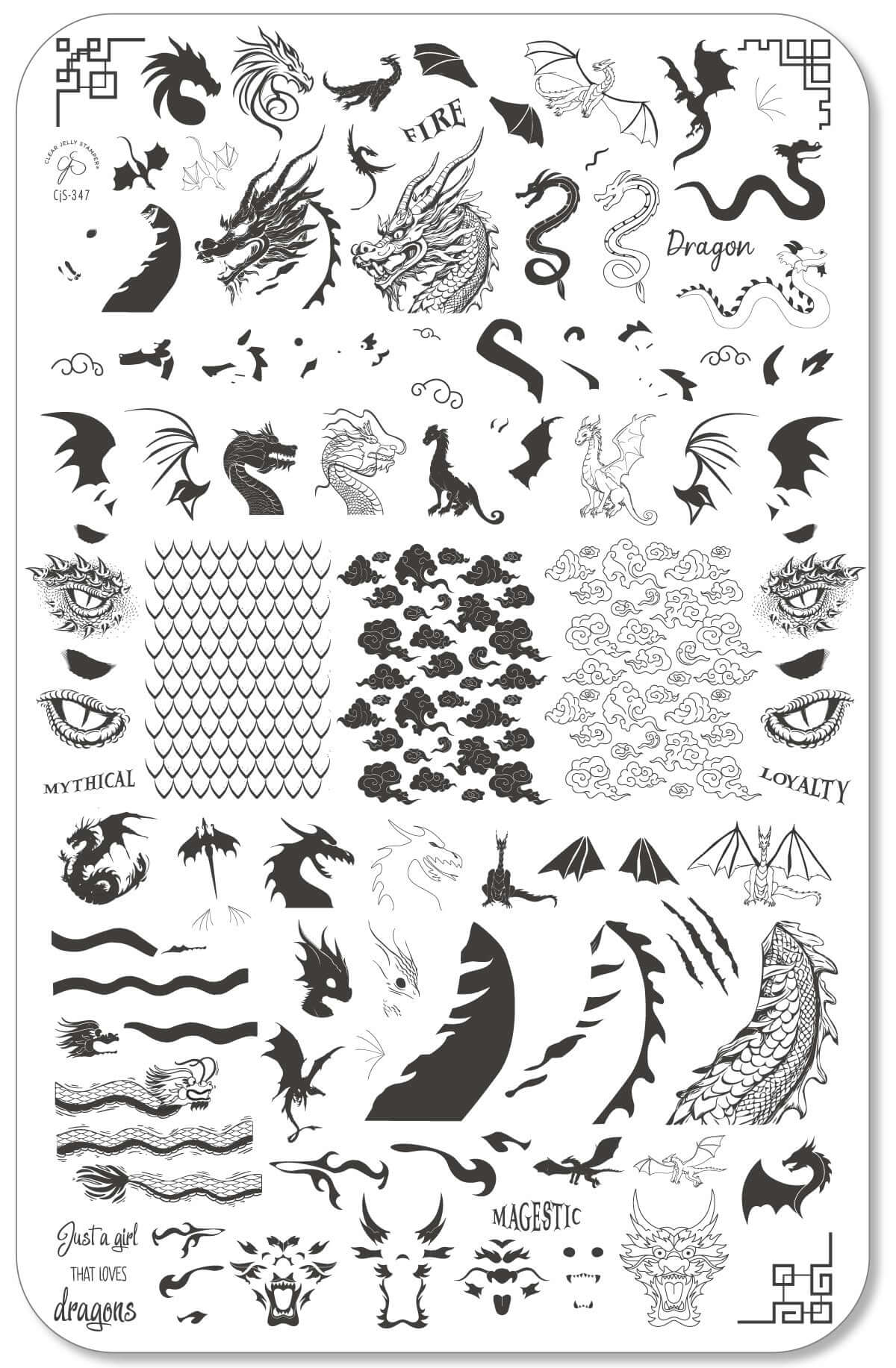 Dragon Love (CjS-347) Steel Nail Art Layered Stamping Plate