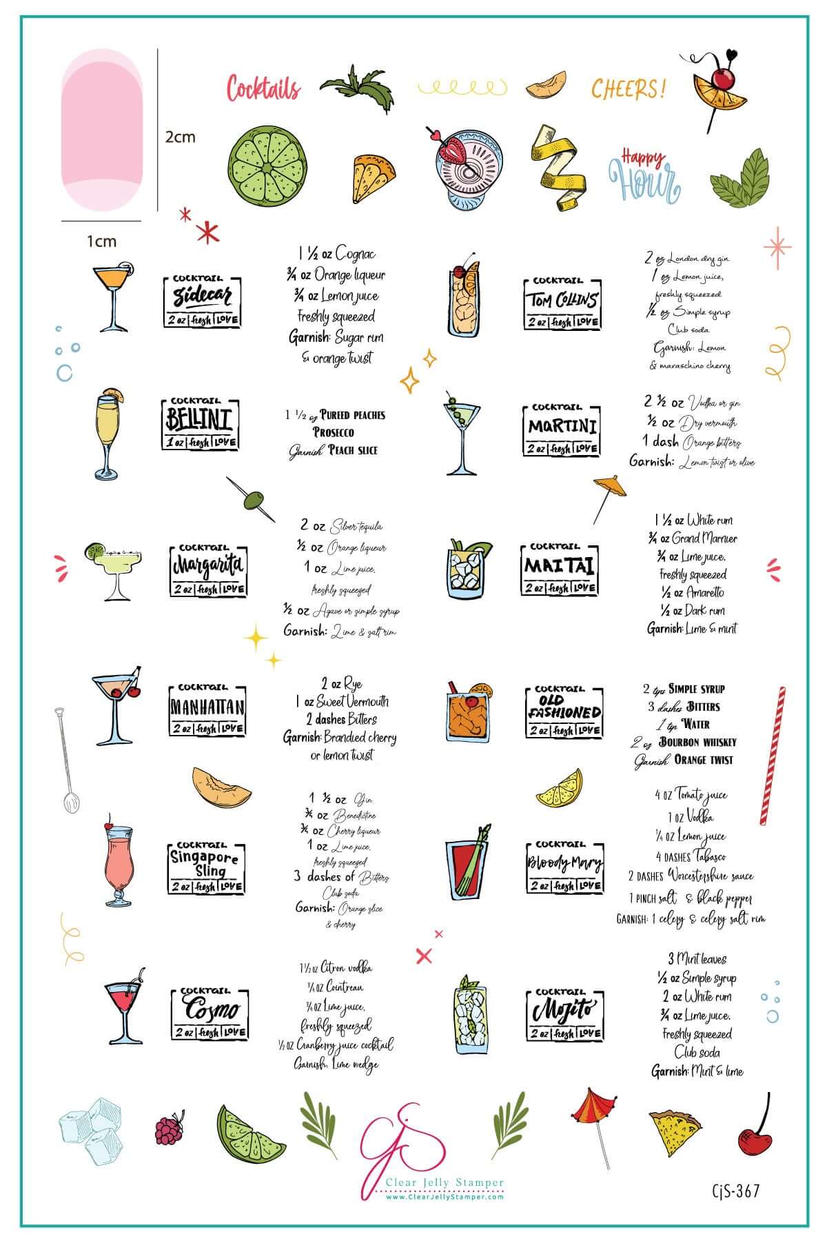 Happy Hour (CjS-367) Steel Nail Art Layered Stamping Plate