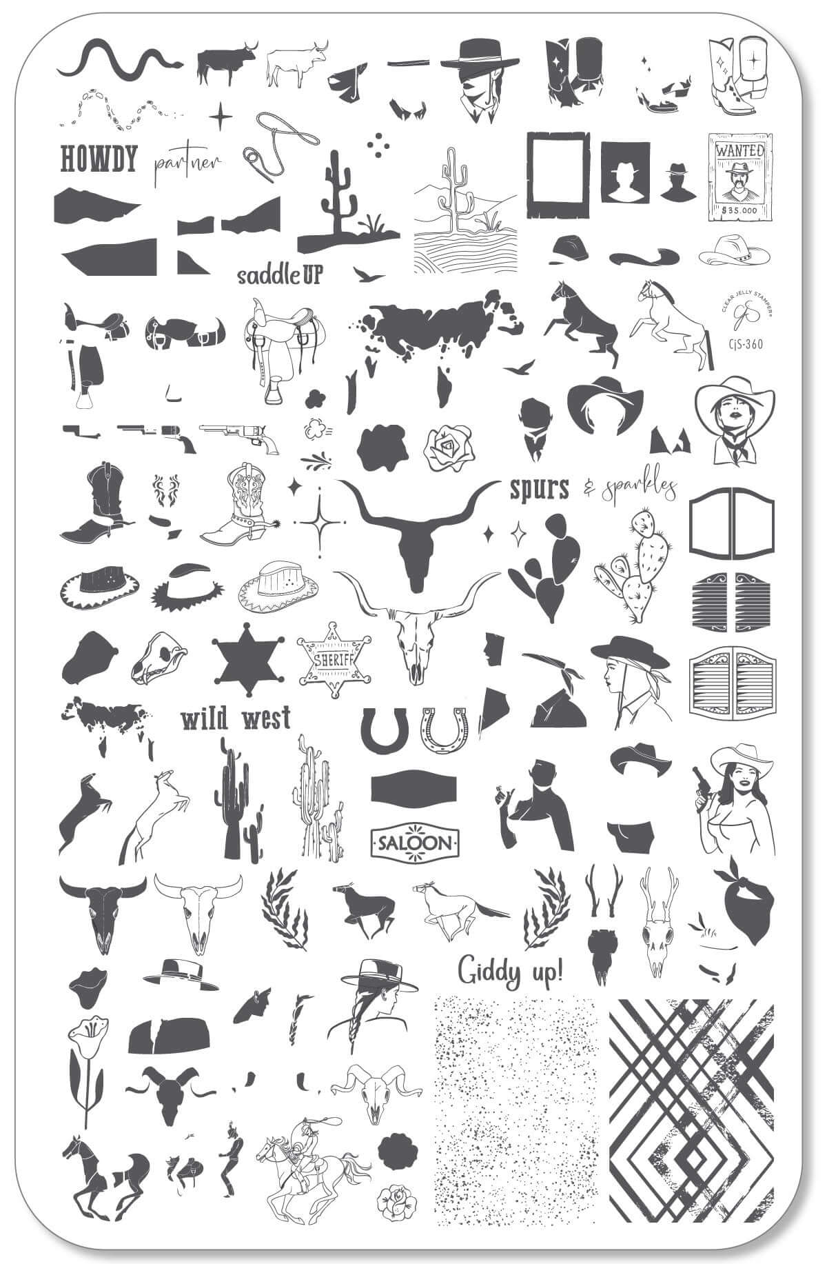 Howdy Partner (CjS-360) Steel Nail Art Layered Stamping Plate
