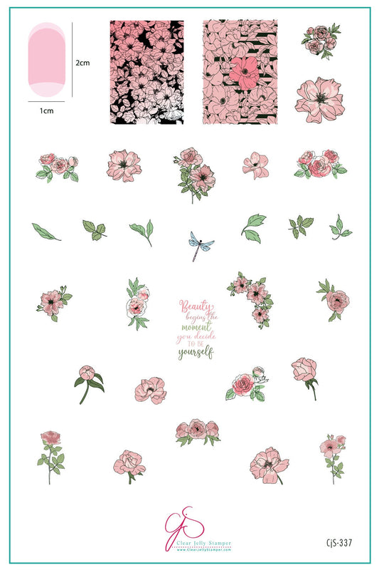 Watercolor Floral Cascade (CJS-337) Steel Nail Art Layered Stamping Plate