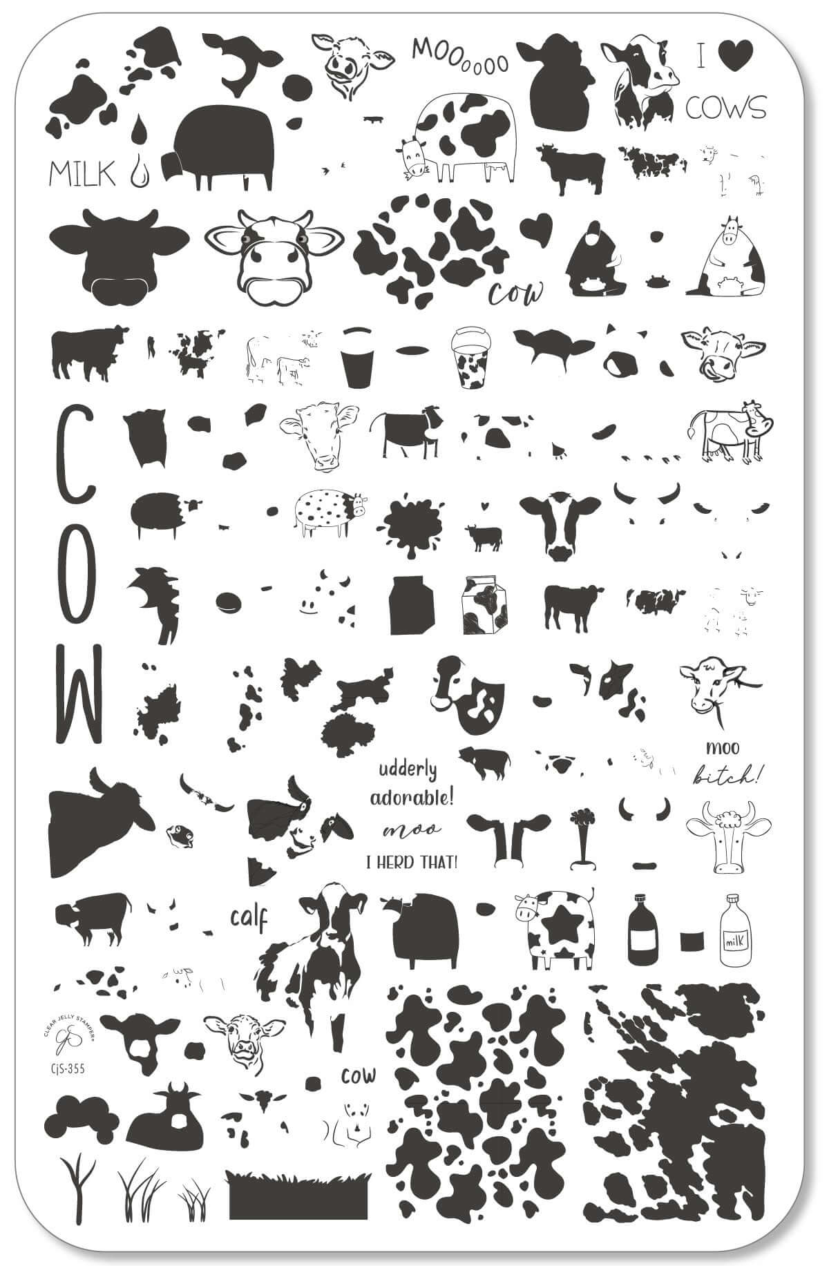 Udderly Adorable! (CjS-355) Steel Nail Art Layered Stamping Plate