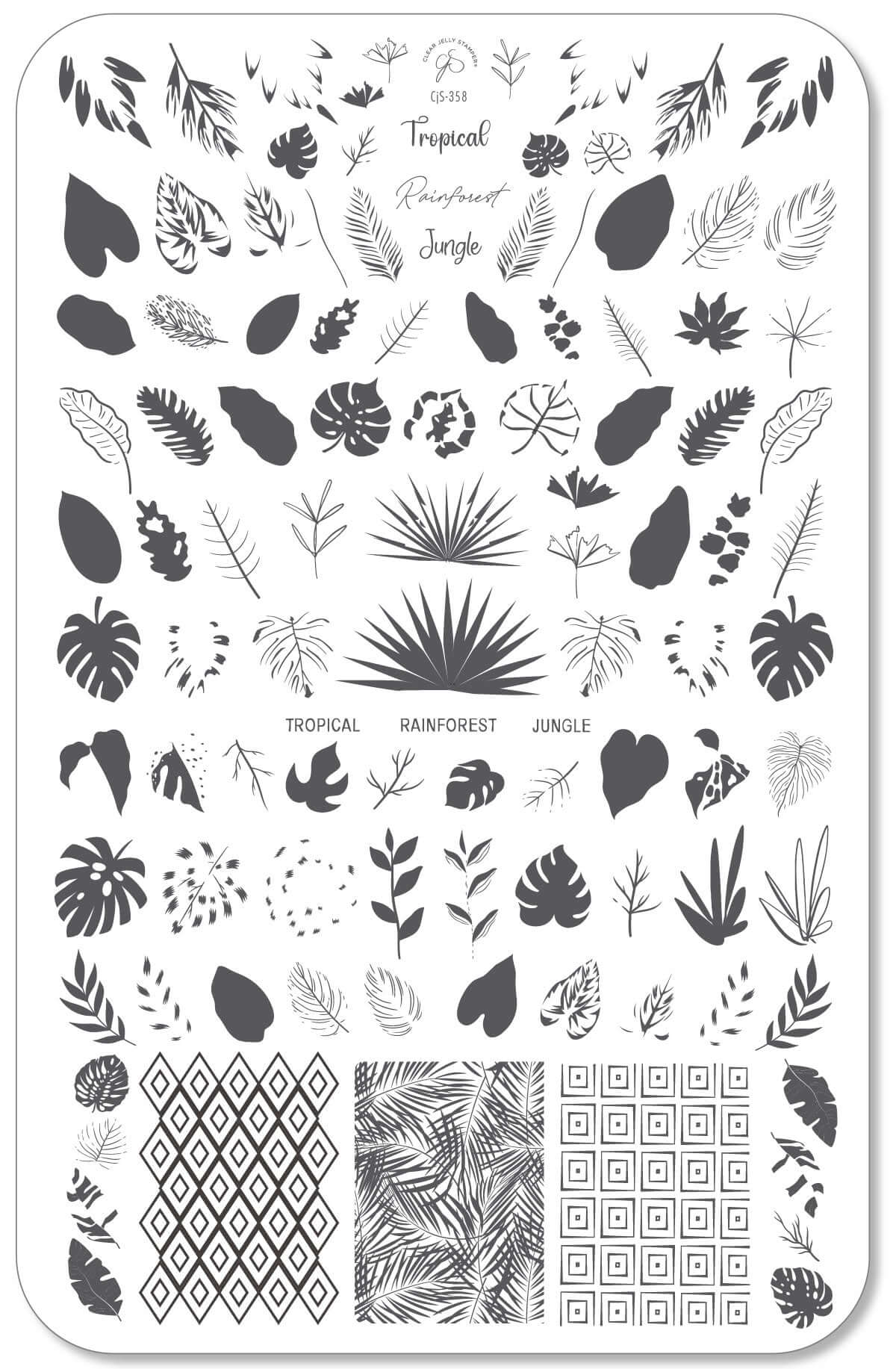 Tropical Leaves (CjS-358) Steel Nail Art Layered Stamping Plate