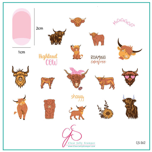 Highland Cow (CjS-362) Steel Nail Art Layered Stamping Plate
