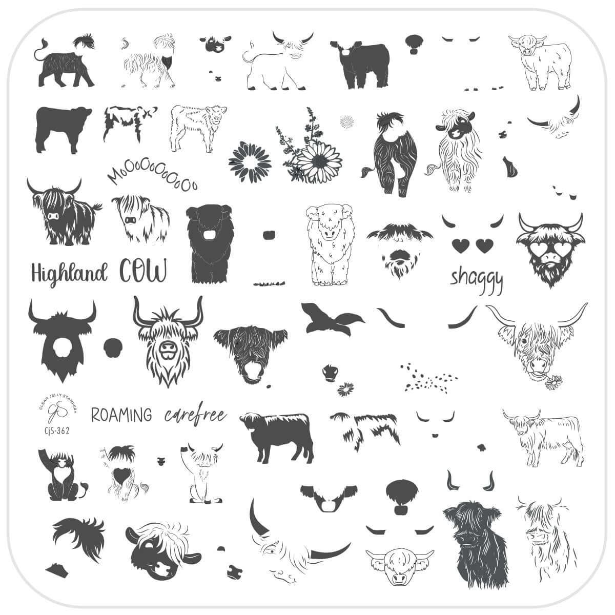 Highland Cow (CjS-362) Steel Nail Art Layered Stamping Plate