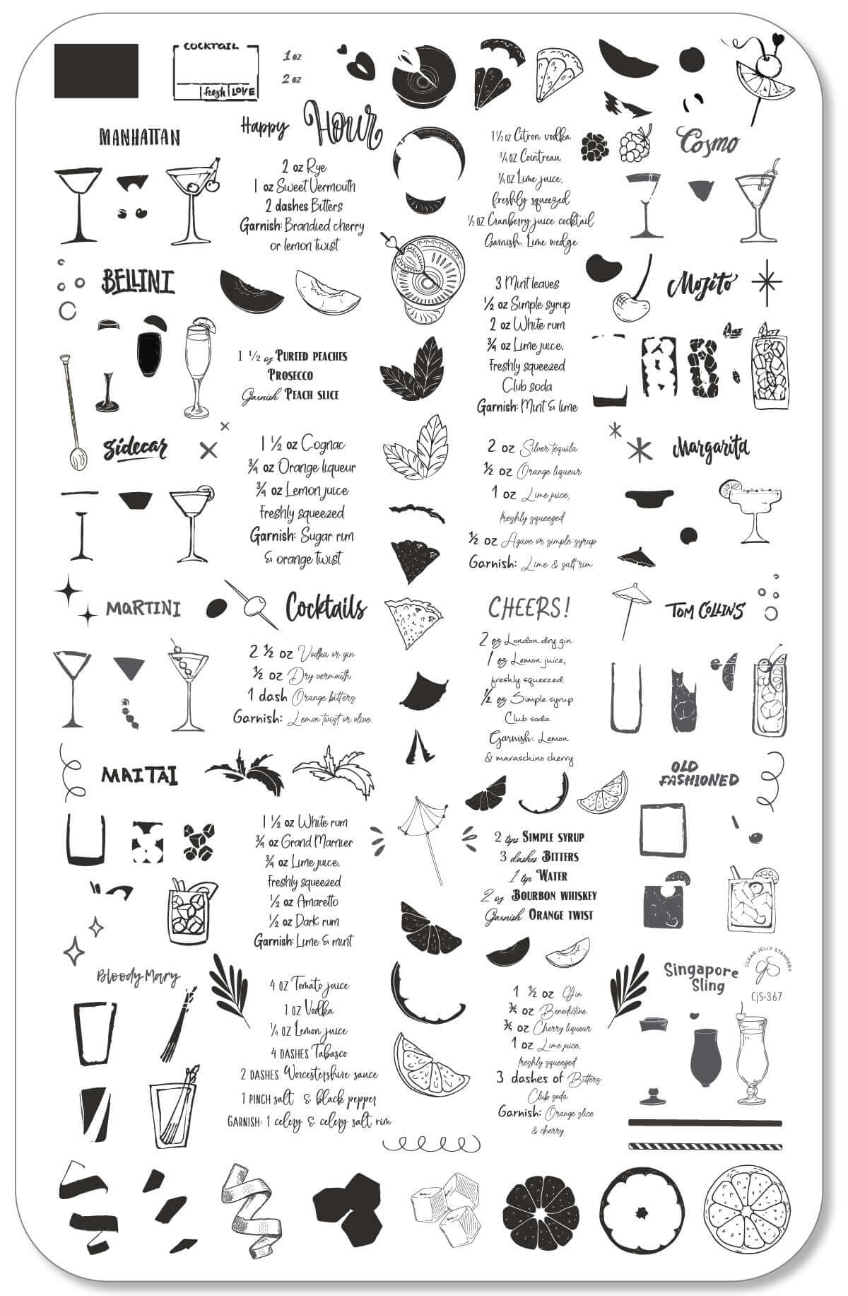 Happy Hour (CjS-367) Steel Nail Art Layered Stamping Plate