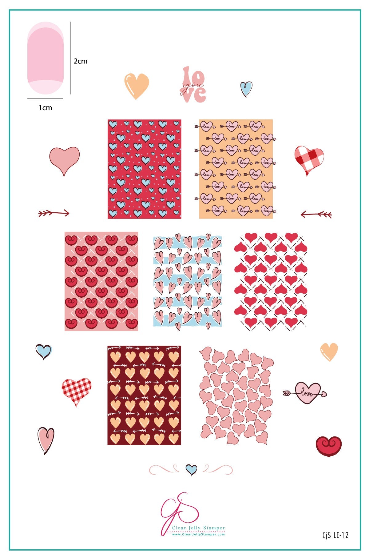Endless Hearts (CjSLE-12) Nail Art Layered Stamping Plate