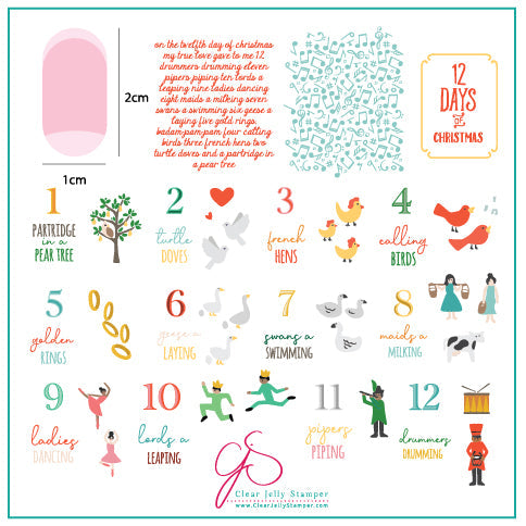 The 12 Days of Christmas (CjSLE02) Steel Nail Art Layered Stamping Plate